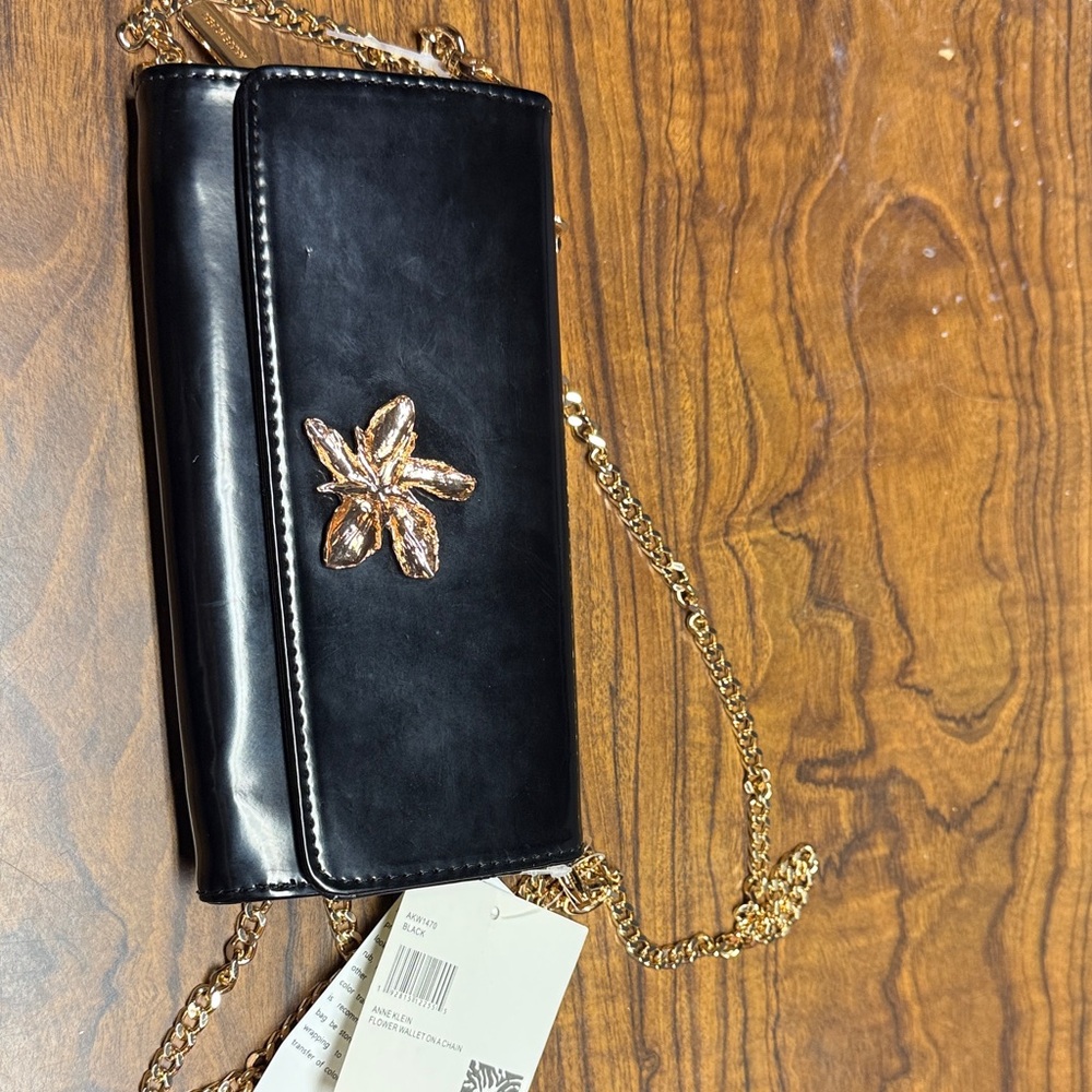 Anne Klein Black Clutch with Gold Chain
